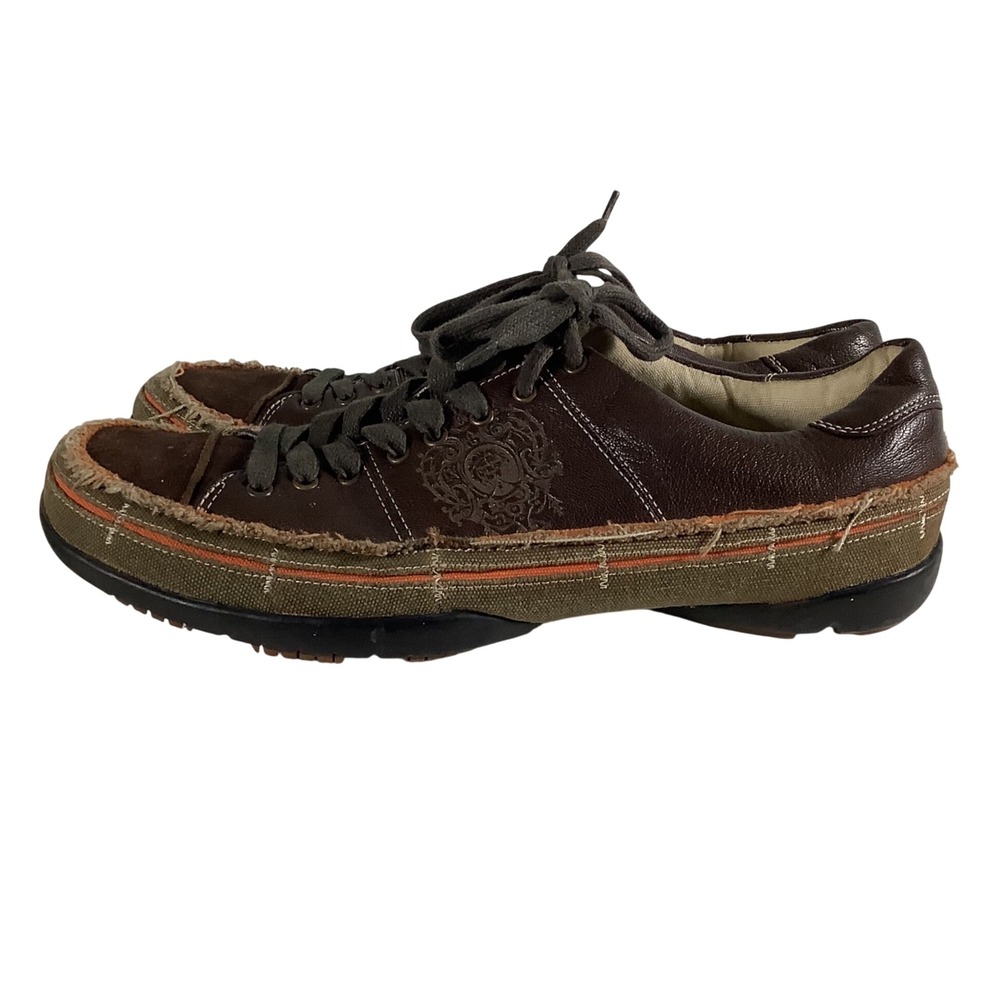 Kenneth Cole Reaction Mens Brown Leather Canvas Distressed Sneakers Size 14 - Picture 4 of 9